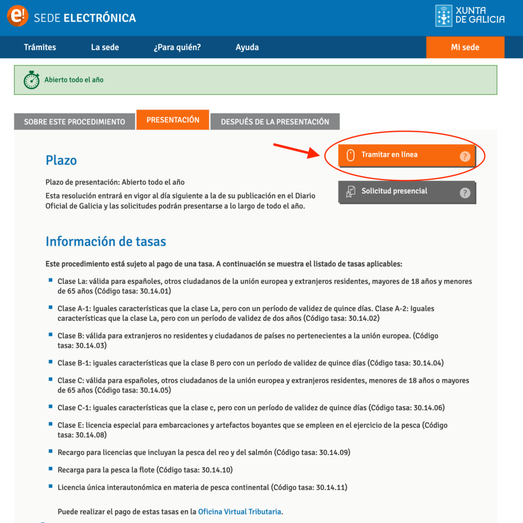 Licencia pesca fluvial online Galicia 1