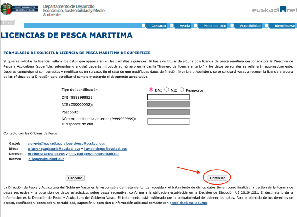 Licencia pesca maritima online Euskadi 1