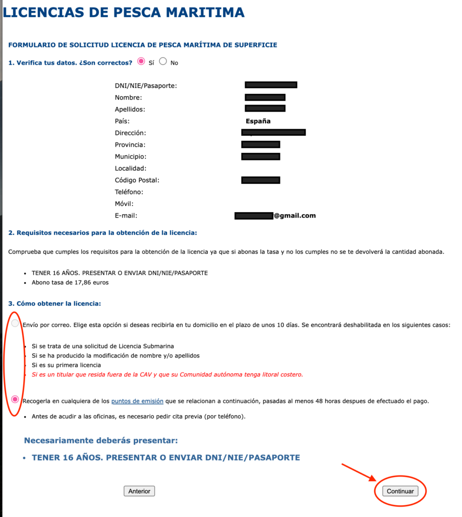 Licencia pesca maritima online Euskadi 3