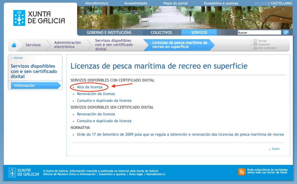 Licencia pesca maritima online Galicia 2