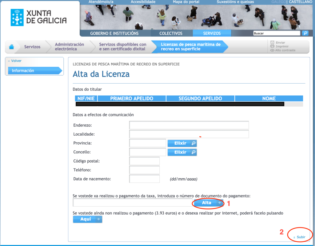 Licencia pesca maritima online Galicia 3